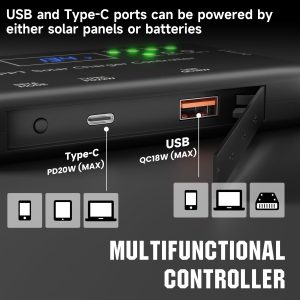 MPPT Solar Charge Controller 12V 10A, Solar Panel Charge Controller with Type-C and USB Output for Solar Panel and Gel, AGM, LiFePO₄ Battery