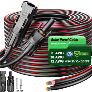 Bateria Power 20Ft 10AWG Solar Panel Extension Cable, 6mm² Twin Wire Conductor Parallel Solar Wire Adapter Kit with Waterproof Female & Male Solar Connectors for RV, Marine, Photovoltaic Systems