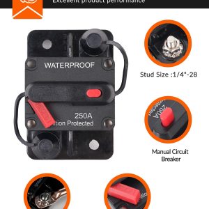 BULVACK 250Amp Circuit Breaker for Boat Trolling Motor Marine ATV Trailer Vehicles Stereo Audio Electronic Battery Solar System Inline Fuse with Manual Reset Switch Waterproof DC 12V-48V (250A)