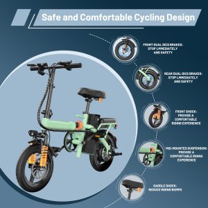 Foldable Electric Bike for Adults and Teens, 14" Folding E-Bike with 500W Motor, Electric Bicycle with 48V Removable Battery UL 2849 Certified, Commuter Mini EBikes with 25 Miles PAS Range (Green)