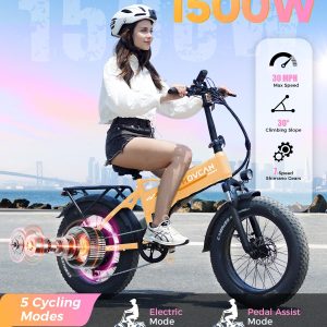 Movcan Q20 Folding Electric Bike for Adults, 1500W Ebike 52V15.6Ah Hidden Battery, 30MPH 20x4”Fat Tire Ebike, 7-Speed, Hydraulic Brakes,Lockable Shock Absorption, Electric Bicycle Off-Road Commuter