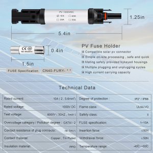 Pvfarosh 10A Solar Fuse Connector IP68 Waterproof 1000V in-line Fuse Holder 10A Male and Female Connector Waterproof in-Line Fuse Holder (Contains 8 fuses + 4 Solar Fuse Holders)