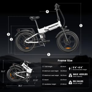 Mukkpet Tank 1500W Peak Electric Bike for Adults, 28MPH 65Miles Folding Electric Bike, 48V 15AH Battery Ebike, 20” *4.0 Fat Tires Ebike for Adults, Dual Suspension