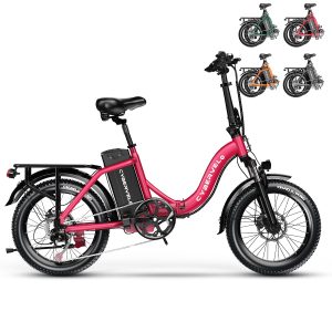 1000W Folding Electric Bike,48V20.8AH Removable Battery EBike,30+MPH,80 Miles Max Range Electric Bike for Adults, 20" Fat Tire Foldable ebike, Adult Electric Bikes for Commute Beach Snow(Rose Red)