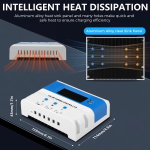 VIXKPIRR 30A PWM Solar Charge Controller 12V/24V Auto, PWM Charge Controllers 30A for Solar Panels with LCD Display Dual USB Port, 12V/24V Solar Regulator Controller for Gel/SLD/FLD/LI Battery