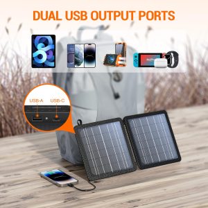 GOODaaa 10W Portable Solar Charger with Dual USB Outputs Super Handy Foldable Size 24% High Conversion Efficiency Solar Panels, Waterproof & Dustproof & Shockproof, Wide Compatibility