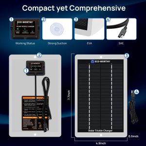ECO-WORTHY Solar Battery Charger 12 Volt Waterproof Portable Power Solar Panel Solar Trickle Car Battery Charger Maintainer for Car Truck Boat RV Motorcycle Marine Trailer Battery,Plug and Play