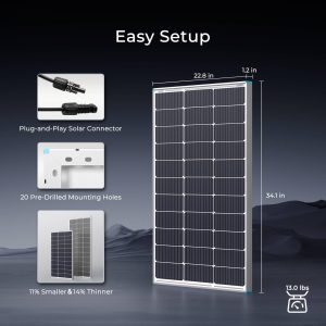 Renogy 2PCS Solar Panels 100 Watt 12 Volt, High-Efficiency Monocrystalline PV Module Power Charger for RV Marine Rooftop Farm Battery and Other Off-Grid Applications, 2-Pack 100W