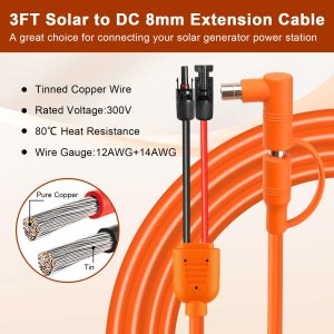 MOOKEERF Solar to DC 8mm Charge Extension Cable 3FT,12AWG+14AWG Solar Cable with Solar Panel Connector to DC7909/8020 Compatible with Anker,GZ Yeti,BLUETT,Jackery Portable Power Station