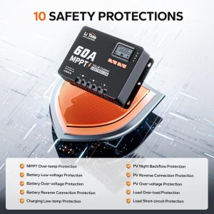 LiTime MPPT Solar Charge Controller (Bluetooth) - Solar Panel Regulator -150V, 60Amp, 12/24/36/48Volt for LiFePO4 and Lead-Acid Battery in Solar System