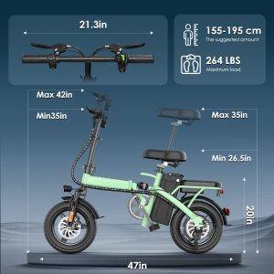 Foldable Electric Bike for Adults and Teens, 14" Folding E-Bike with 500W Motor, Electric Bicycle with 48V Removable Battery UL 2849 Certified, Commuter Mini EBikes with 25 Miles PAS Range (Green)