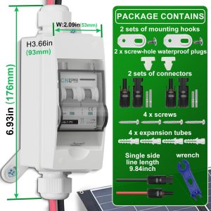 CNLonQcom Solar Disconnect Switch 63A DC1000V Circuit Breaker 2P with PV Connector and IP65 Small Breaker Box and Wall Hooks for Outdoor PV Stystem, Battery, PV Array MCB