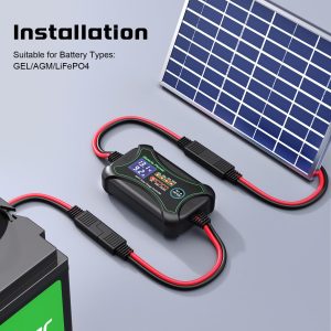 10Amp 12 Volt MPPT Solar Charge Controller, Bateria Power Intelligent Portable Solar Panel Controller, Max PV 150W 30Voc Solar Regulator for Gel AGM Lead-Acid, Lithium LiFePO4 Battery (SunRock 10)