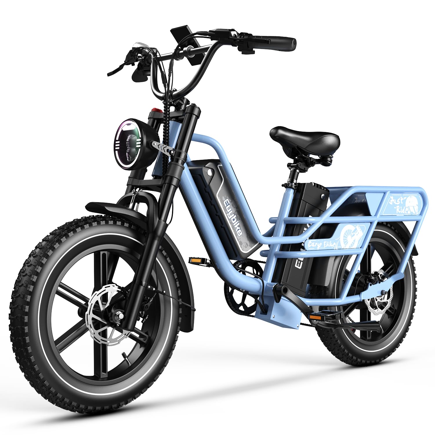 Dual Battery Electric Bike for Adults, 160 Miles Long Range Cargo Ebike with 48V 60AH Removable Battery, 1450W Peak Motor 34MPH Electric Bicycle, 20" x 4" Fat Tire Hydraulic Disc Brakes E Bike Blue