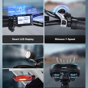 Qlife Electric Bike for Adults, Mars 20'' Fat Tire Folding Ebike with Peak 1200W Motor, 7 Speed 28MPH, 48V 499Wh Removable Battery Max Range 55 Miles, Foldable Electric Bicycle, White