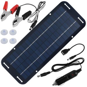 Solar Panel Kit, 30w 12v Solar Trickle Charger, 14 X 5 inch Portable Solar Powered Charger Kit with 4 Suction Cups, High-Efficiency Car Battery Charging for Car Rv Boat Motorcycl