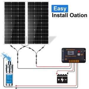 ECO-WORTHY Solar Well Pump Kit 12V DC Submersible Water Pump with 200W Solar Panel for Off-Grid Areas, Deep Wells, Irrigation, and Water Tank Filling