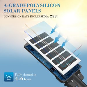 WYWNA Solar Lights Outdoor, IP66 Waterproof Motion Sensor Powered Solar Street Light, 6500K Dusk to Dawn LED Flood Light with Remote Control, Commercial Area Lighting for Yard Parking Lot (4 Pack)