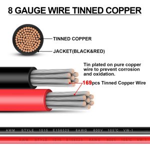 Battery Cable - iGreely 8 AWG 8 Gauge Wire Tinned Copper Wire Battery Power Inverter Cables with 3/8'' Lugs Terminals for Solar Panel Automotive Motor Automotive Motorcycle RV Marine Boat 10ft/3m