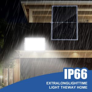 100W LED Solar Flood Lights, 5000mah 8000K Street Flood Light Outdoor IP66 Waterproof with Remote Control Security Lighting for Parking Lot, Yard, Garden, Swimming Pool, Pathway