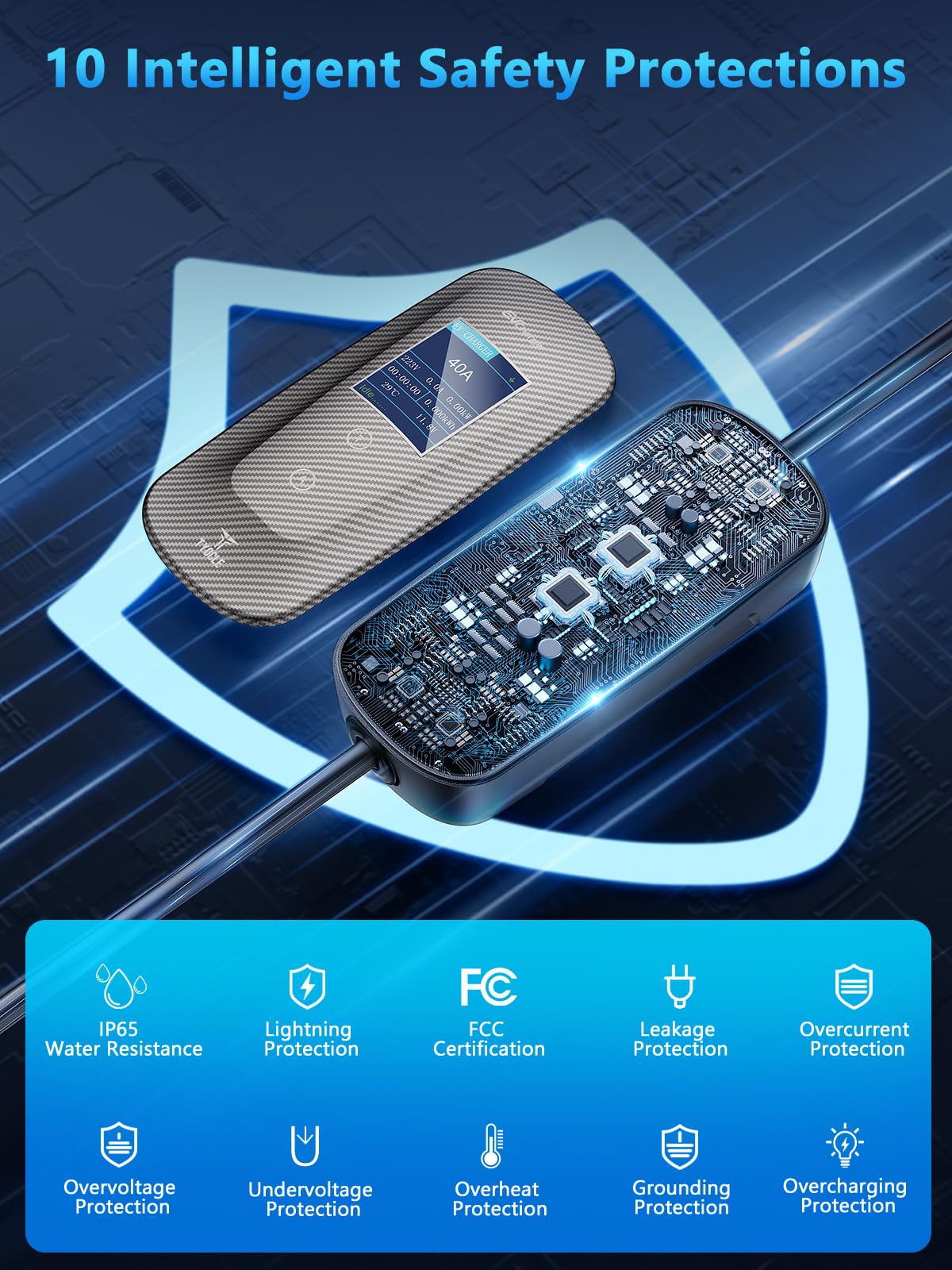 2025 New Portable Level 2 EV Charger (40Amp, 240V, NEMA 14-50P) with 23 Ft Cable. The Mobile Electric Vehicle Equipment Works Home Car Charging, Offering Charging for EV Model - Image 5