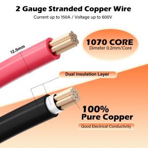 2 Gauge AWG Battery Cables 6 Ft Black+6 Ft Red, Pure Copper Power Inverter Wire Set with 3/8 in Lugs Both Ends,High Power Flexible&Durable for Automotive Solar Marine Boat RV Car Motorcycle-UL-Outdoor