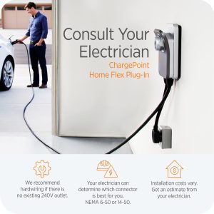ChargePoint HomeFlex Level 2 EV Charger J1772, NEMA 14-50 Plug for Electric Car - Fast Smart Battery Power Charging at Home for Electric Automobile Vehicles