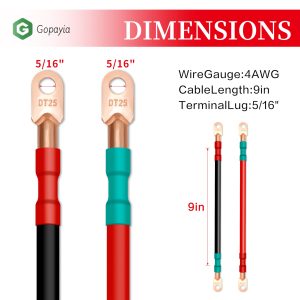 Golf Cart Battery Cables 4 AWG 9in for EZGO TXT 1994-UP 36V/48V 4 Gauge Pure Copper Wire
