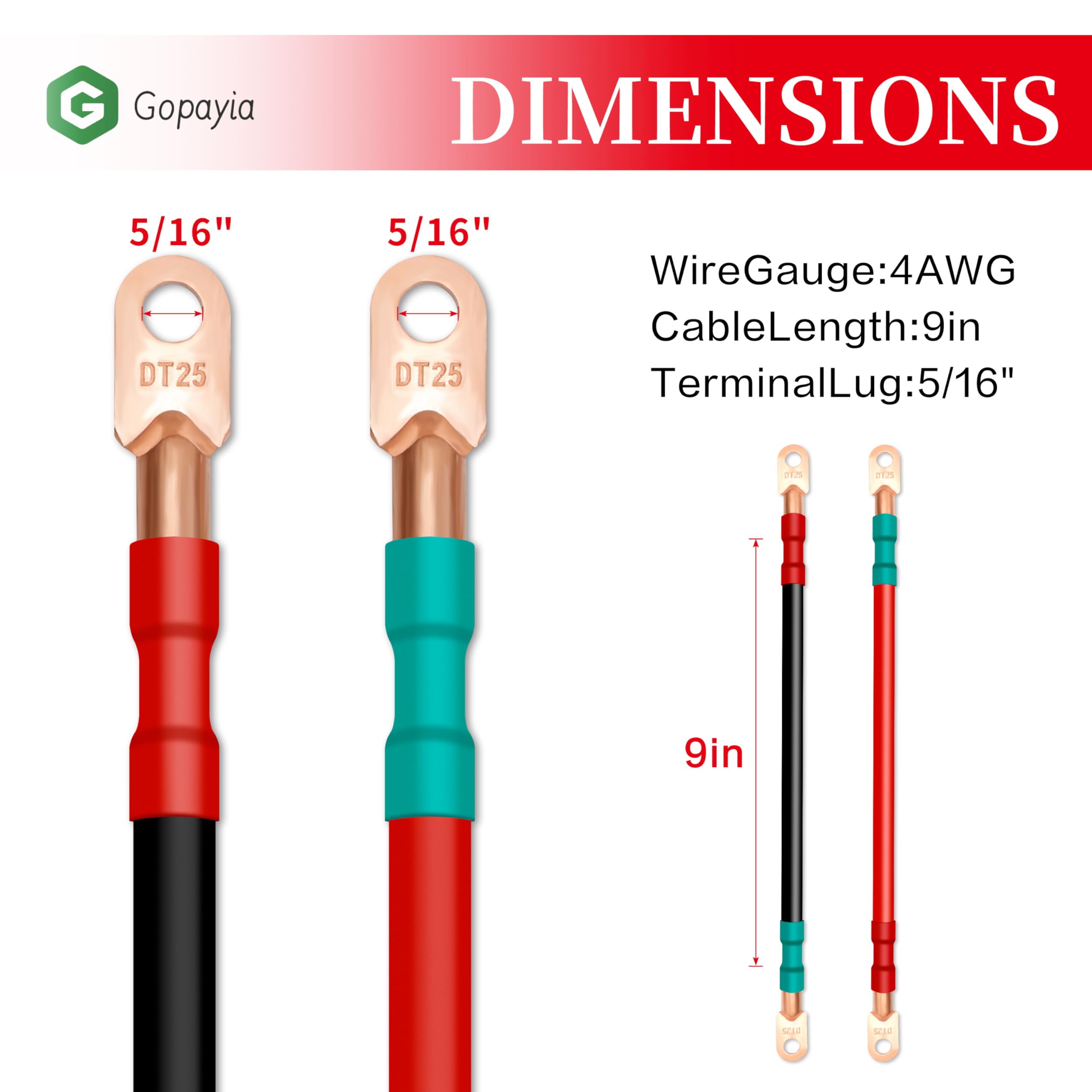 Golf Cart Battery Cables 4 AWG 9in for EZGO TXT 1994-UP 36V/48V 4 Gauge Pure Copper Wire - Image 8