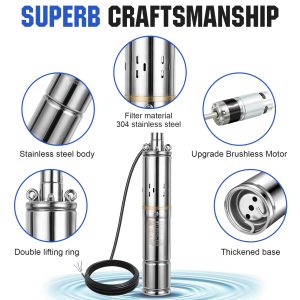 ECO-WORTHY 400W Solar Well Pump Kit, 140W Deep Well Submersible Pump with MPPT Controller Powered by 4pcs 100W Solar Panels for Off-grid Family use, Farm & Ranch, Deep Well