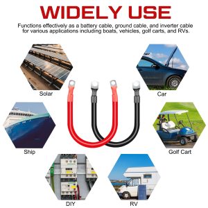 12Pcs 2AWG Battery Cable with 3/8'' M10 Lug Terminals 6-inch Cables Set Tinned Copper Power Inverter Wire Set for Solar, RV, Car, Motorcycle (6 Red +6 Black Cable)