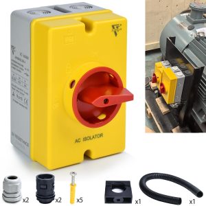 32Amp AC Disconnect Switch 690V AC Isolator Switch,4-Pole IP66 Waterproof Isolation PV Rotary Disconnect On Off Changeover 2 Position Disconnect Box Outdoor