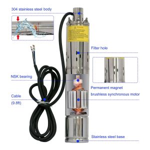 JENENSERIES Pump 500W DC 48V Solar Water Pumps, Max head 393ft,7.9GPM Flow,3 inch Solar deep well submersible Pumps with MPPT controller float switch kits for home or farm