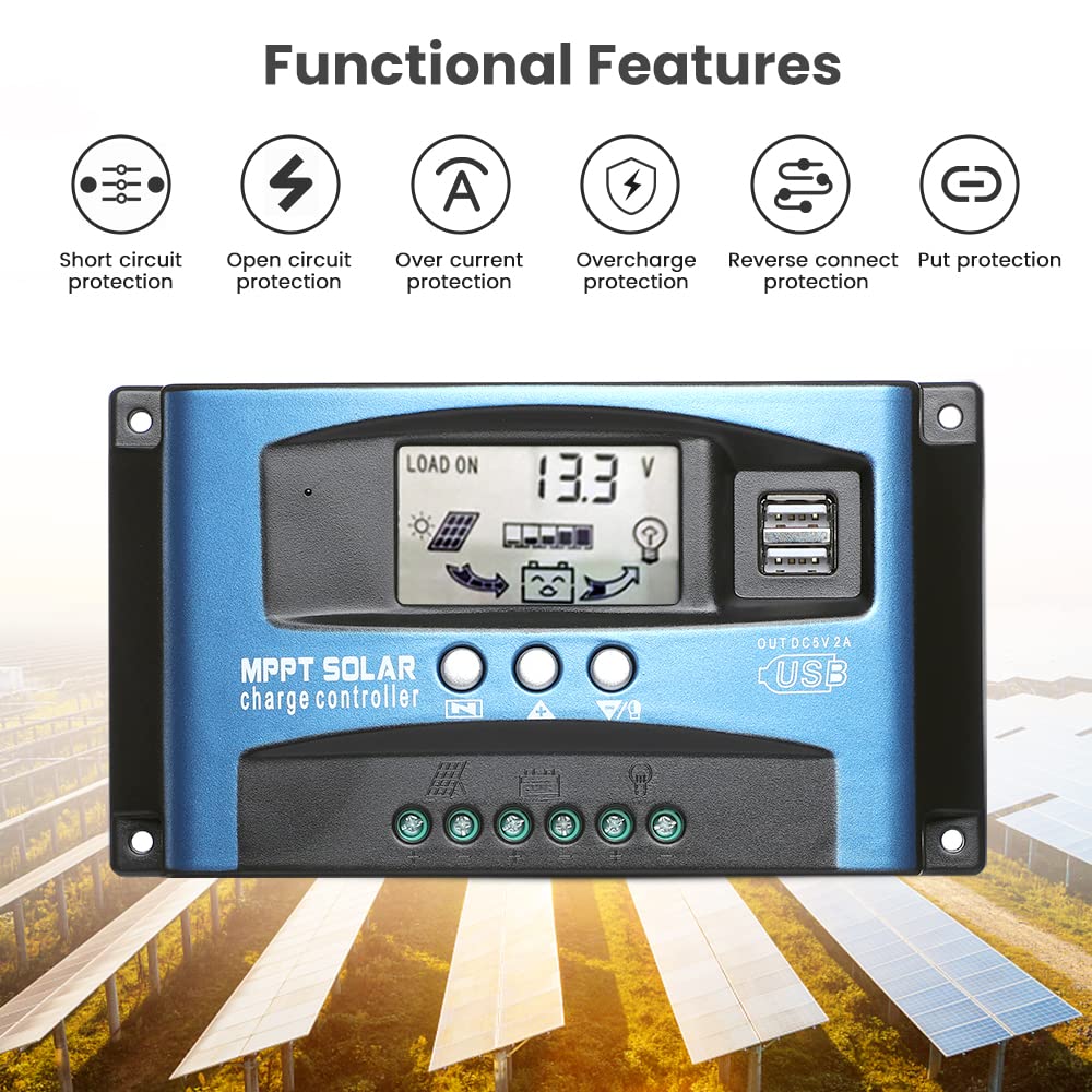 SUNYIMA 100A MPPT Solar Charge Controller with LCD Display Dual USB Multiple Load Control Modes,New Mppt Technical Maximum Charging Current (100A) - Image 4