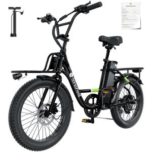 isinwheel U7 E Bike for Adults Electric Bike with Dual Cargo Rack, 48V 1000W Peak Ebikes for Adults, 7 Speed Gear, 20mph Step Thru Cruiser Electric Bicycles, 20" × 3“ Fat Tire Ebike