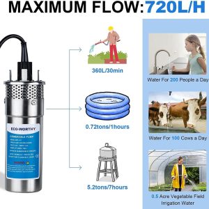 ECO-WORTHY 24V Solar Well Pump Kit - Submersible Stainless Steel Pump for Well, Pond, Farm, Home | 4x100W Mono Solar Panels, 50AH Lithium Battery & Controller | 3-Package Delivery