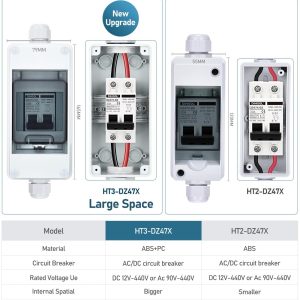 DIHOOL Solar Panel Disconnect Switch with IP65 Din Box, 30 Amp Dual Pole 12V-400V, Non Polarized AC DC Miniature Circuit Breaker, PV Array Shut Off Isolator