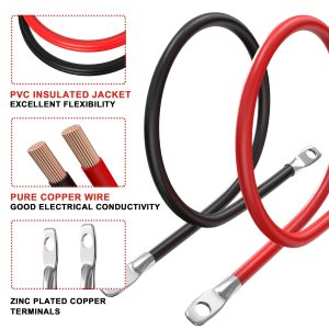 AWELTEC 4 AWG Battery Cable, 4 AWG 18-Inch Pure Copper Battery Inverter Cables with 3/8" Tabs on Both Ends Set for Automotive Solar Power Inverter Marine Boat RV Car Motorcycle (Red and Black)