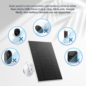 5W Solar Panels for Security Camera, Solar Panel with Micro USB & USB-C Port for DC 5V Outdoor Rechargeable Battery Camera, IP65 Waterproof, 360° Adjustable Security Mount, 9.8ft Cable(1PC)