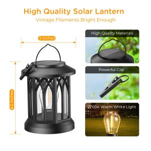 WdtPro Solar Lanterns Outdoor Waterproof, Upgraded Bright Hanging Solar Lights for Outside,Solar Powered Lanterns Lighting LED for Garden Patio Yard Decorative 2 Pack (Warm Light)
