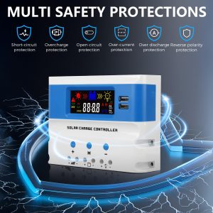 VIXKPIRR 30A PWM Solar Charge Controller 12V/24V Auto, PWM Charge Controllers 30A for Solar Panels with LCD Display Dual USB Port, 12V/24V Solar Regulator Controller for Gel/SLD/FLD/LI Battery