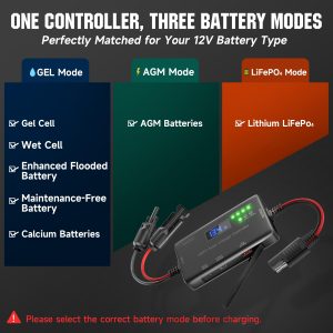 MPPT Solar Charge Controller 12V 10A, Solar Panel Charge Controller with Type-C and USB Output for Solar Panel and Gel, AGM, LiFePO₄ Battery