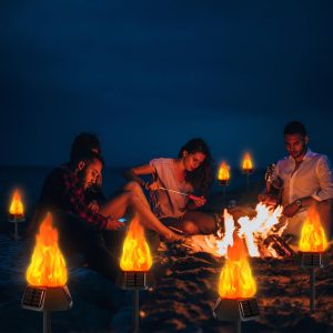 Toodour Solar Halloween Lights Outdoor, 4 Pack Solar Torch Lights with Flickering Flame, Waterproof LED Flame Torches - Outdoor Light for Camping Garden Landscape Yard Halloween Decorations