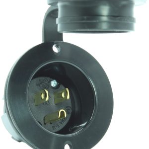 Journeyman-Pro 5278 15 Amp 125 Volt, Flanged Inlet, Black Commercial Grade, 2 Pole-3 Wire, Straight Blade, Nema 5-15 (with Cover/Cap)