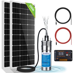 ECO-WORTHY Solar Well Pump Kit 12V DC Submersible Water Pump with 200W Solar Panel for Off-Grid Areas, Deep Wells, Irrigation, and Water Tank Filling