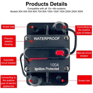 Xipupoo 100 Amp Circuit Breaker 12V - 48V DC with Manual Reset Switch Button for Boat Trolling Motor Marine ATV Trailer Vehicles Stereo Audio Electronic Battery Solar System Inline Fuse Waterproof