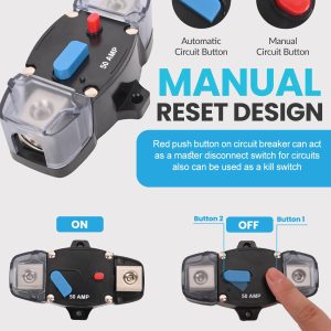 BULVACK 30 Amp Circuit Breaker 12-48 Volt DC 30A Self Recovery Resettable High Amp Circuit Breaker with Manual Reset Button for Automotive RV Marine Boat Car Audio and Amps Protection