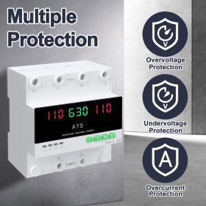 63A 110V Automatic/Manual Transfer Switch, Dual Power Selector with LED Display, L1 Priority, DIN Rail Mount,50/60Hz CE Certified ATS for Generator and Backup Power