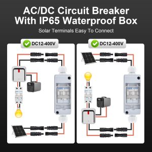 Mollom Solar Panel Disconnect Switch 400V 60Amp IP65 Breaker Box with 2P DC Miniature Circuit Breaker for PV Home Outdoor Battery