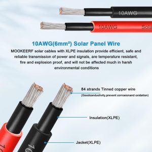 10AWG Solar Extension Panel Cable - 50FT Solar Wire with Waterproof Female and Male Connector and Solar Panel Adaptor Kit Tool PV Wire for RV, Home, Boat, Solar Panels(50feet Red + 50feet Black)